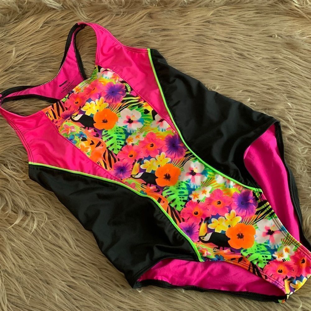 Girls Fashion Swimsuit Swimwear high neck One-Piece M 10/12